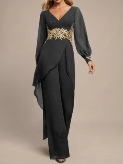 Chiffon V Neck Evening Elegant Jumpsuit -Zolucky Sales Store c1dfbb4cfa2ed9de61f888cddde17e95