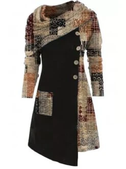 Cowl Neck Casual Cotton Knitting Dress