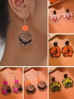 Halloween Spider Web Butterfly Dangle Earrings
