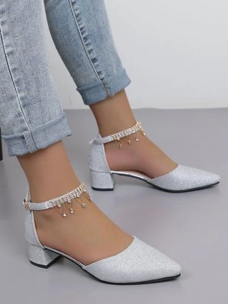Elegant Rhinestone Decor Ankle Strap Glitter Block Heel Hollow Shoes 8 Elegant Rhinestone Decor Ankle Strap Glitter Block Heel Hollow Shoes - Image 8
