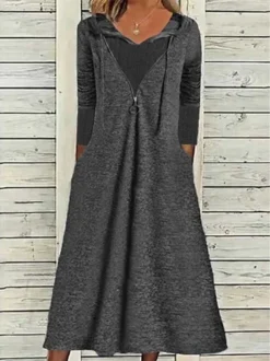 Casual Plain Long Sleeve Loose Dress