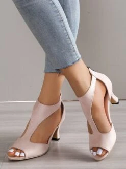 Black Suede Cutout Strap Peep Toe Mid Heel Sandals -Zolucky Sales Store c2d3f013faad935187d6da2c8c3fe6f5