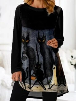 Halloween Crew Neck Loose Casual Dress -Zolucky Sales Store c30bf1d7c927dc2a8e00336b7b31fd1b