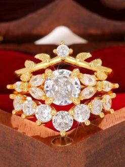 2pcs Rhinestone Decor Leaf Crown Shaped Matching Rings Set -Zolucky Sales Store c312aa50005ecf907b4d6034176129ba