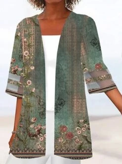 Floral Casual Mesh Loose Three Quarter Kimono