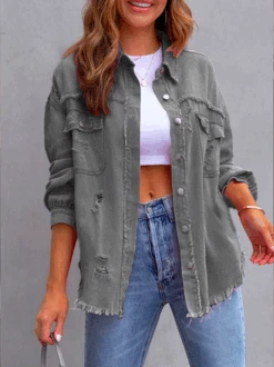 Shawl Collar Casual Ripped Jacket -Zolucky Sales Store c3e34dc695829ab86c89ad5de3d94aac