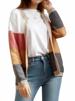 Jacquard Wrap Casual Striped H-Line Long Sleeve Cardigan -Zolucky Sales Store c4bb3b987ba212f976b376f5bf42abc4