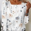 Casual Loose Floral Printed Square Neck Buttoned Cuffs Design Long Sleeve Shirt