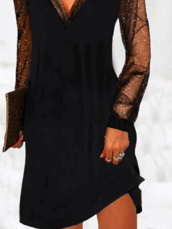 Sexy Plain V Neck Mesh Knitting Dress -Zolucky Sales Store c533bc0d5d46ea8bac22ac21519a8ad4