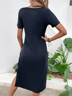 Casual Plain Asymmetrical Jersey Dress With No -Zolucky Sales Store c5e3cd8dd1c4397829c50c0b68aeb6b6