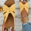 Casual Bowknot Hollow Out PU Comfy Wedge Heel Slide Sandals