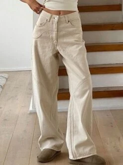 Denim Plain Loose Casual Jeans