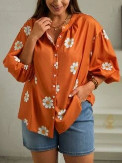 Plus Size Halloween Hallothanksmas Loose Daisy V Neck Casual Blouse -Zolucky Sales Store c7a0a149fdf85ec2a02d94599e5ebc1f