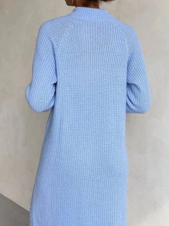 High Neck Raglan Sleeves Knitted Midi Dress With Side Splits 4 High Neck Raglan Sleeves Knitted Midi Dress With Side Splits - Image 4