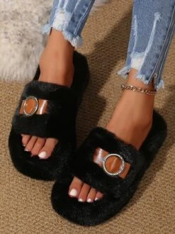 Casual Color Block Buckle Comfy Fluffy Slippers -Zolucky Sales Store c8a384bc8530730185d7280a7c48b2d3