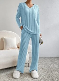 Plain V Neck Long Sleeve Top With Pants Loose Casual Two-Piece Set 23 Plain V Neck Long Sleeve Top With Pants Loose Casual Two-Piece Set -Zolucky Sales Store c8dfbe281842c15aa9b2bbbf1dbaa9b0