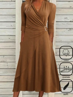 V Neck Cotton Loose Casual Dress