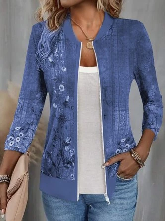Casual Floral Loose Zipper Jacket 5 Casual Floral Loose Zipper Jacket - Image 5