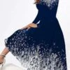 Plus Size Snowflake Casual Loose Crew Neck Dress