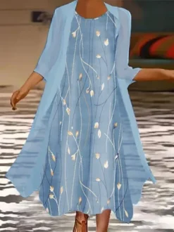 Plus Size Crew Neck Floral Two-Piece Set