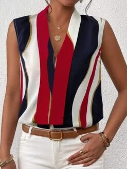 Abstract Stripes V Neck Printing Tank Top -Zolucky Sales Store ca3d86849ce484eed82b0b16853d998b