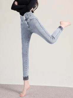 Fleece Plain Casual Denim Jeans -Zolucky Sales Store ca9dcbc39963da8c60f8c77ed4855d14
