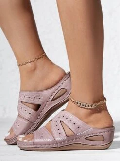 Floral Embroidered Cutout Boho Casual Wedge Slides -Zolucky Sales Store cae8cfa3784aa351a5ab35cc48c70314