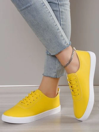 Solid Leather Lace-up Flats Sneakers 7 Solid Leather Lace-up Flats Sneakers - Image 7