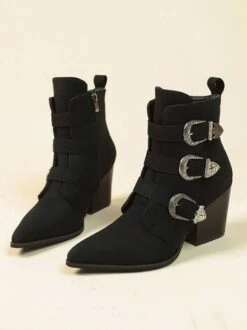 Vintage Multi Buckle Chunky Heel Boots -Zolucky Sales Store cbb76e51a11546c880142819aa0463c8 1699326793322