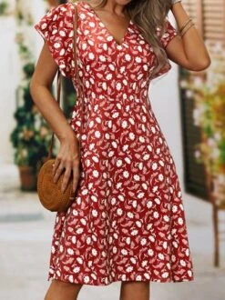 Women Floral Slim Pullover Short Sleeve Summer Dress Boho Dress -Zolucky Sales Store ccc3557661ddf31db6aca73ea7dffa27