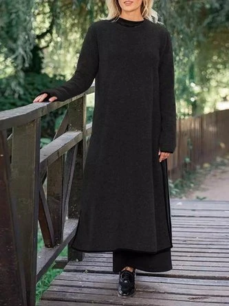 Loose Casual Slit Maxi Sweater Dress 3 Loose Casual Slit Maxi Sweater Dress - Image 3