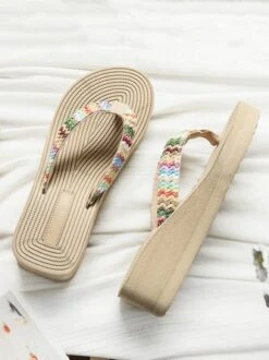 Women Multicolor Braided Beach Flip-Flops -Zolucky Sales Store ccdc585d74c38b65671541552ac47b98