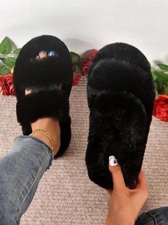 Casual Color Block Double Strap Fluffy Slippers 14 Casual Color Block Double Strap Fluffy Slippers - Image 14