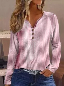 Casual Striped Loose V Neck T-Shirt -Zolucky Sales Store cd58afe1c2ee29e0a8f0b7d5088f36d7