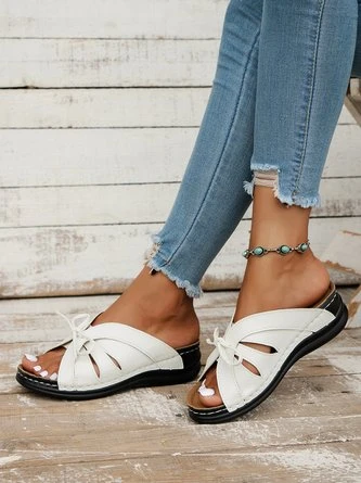 Casual Bowknot Hollow Out PU Comfy Wedge Heel Slide Sandals 17 Casual Bowknot Hollow Out PU Comfy Wedge Heel Slide Sandals - Image 17