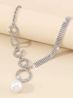 Elegant Imitation Pearl Circle Rhinestone Pendant Necklace -Zolucky Sales Store ced3a0ca9883bc9f04f65887869c6323