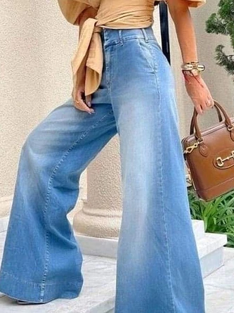 Loose High Waist Plain Urban Wide Leg Long Jeans 2 Loose High Waist Plain Urban Wide Leg Long Jeans - Image 2