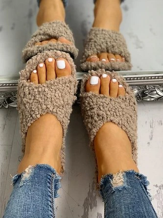 Plain Casual Autumn Fluffy Slippers 2 Plain Casual Autumn Fluffy Slippers - Image 2