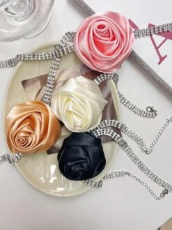 Romantic Satin Rose Rhinestone Choker -Zolucky Sales Store cf5677f18f5b7e382b6d604145c6a873