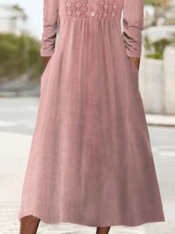 Plain Loose Lace V Neck H-Line Casual Long Sleeve Midi Dress 5 Plain Loose Lace V Neck H-Line Casual Long Sleeve Midi Dress -Zolucky Sales Store cf9b511e18c549d4f9c01194b8336733