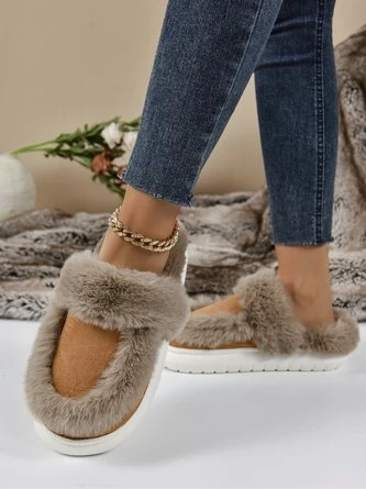 Color Block Casual Faux Fur Paneled Toe-covered Slippers 10 Color Block Casual Faux Fur Paneled Toe-covered Slippers - Image 10