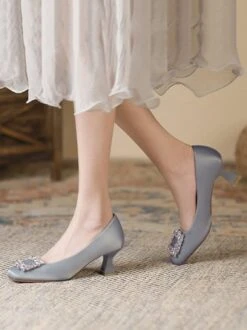 Square Rhinestone Decor Satin Square Toe Spool Heel Pumps 28 Square Rhinestone Decor Satin Square Toe Spool Heel Pumps -Zolucky Sales Store d1040fb593b3b2245f9555e6390e704c