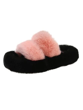 Casual Color Block Double Strap Fluffy Slippers 13 Casual Color Block Double Strap Fluffy Slippers - Image 13