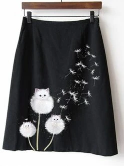 Black Vintage Casual Cat Printed A-line Skirt