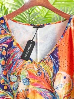 Casual Short Sleeve V Neck Printed Dress -Zolucky Sales Store d2337abcba9dc075236679cb7b2e2bb6