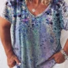 Plus Size Casual Geometric Abstract Floral Printed Off Shoulder Loosen Short Sleeve T-Shirt