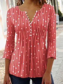 Striped Geometric Casual Autumn V Neck Daily 3/4 Sleeve Regular Size Tunic Top -Zolucky Sales Store d2bf70c996b2a737acb3bb04ec719c37