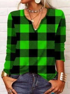 Christmas Casual Loose Plaid Long Sleeve V Neck T-Shirt 8 Christmas Casual Loose Plaid Long Sleeve V Neck T-Shirt -Zolucky Sales Store d2f60528ef6e43116ba8bf760e9ade80