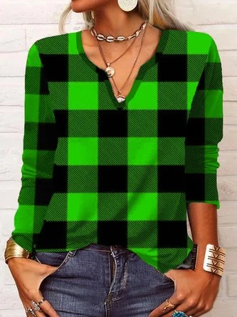 Christmas Casual Loose Plaid Long Sleeve V Neck T-Shirt 4 Christmas Casual Loose Plaid Long Sleeve V Neck T-Shirt - Image 4