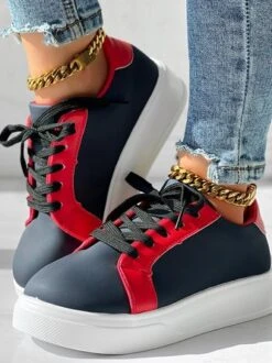 All Season Pu Contrast Stitching Casual Skate Shoes -Zolucky Sales Store d31e1be482494cdad026a21de21682bd